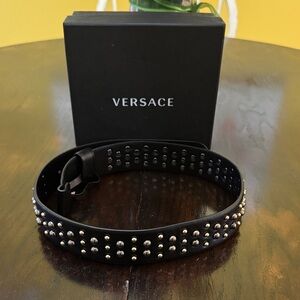 Versace Black Belt with Silver Studs